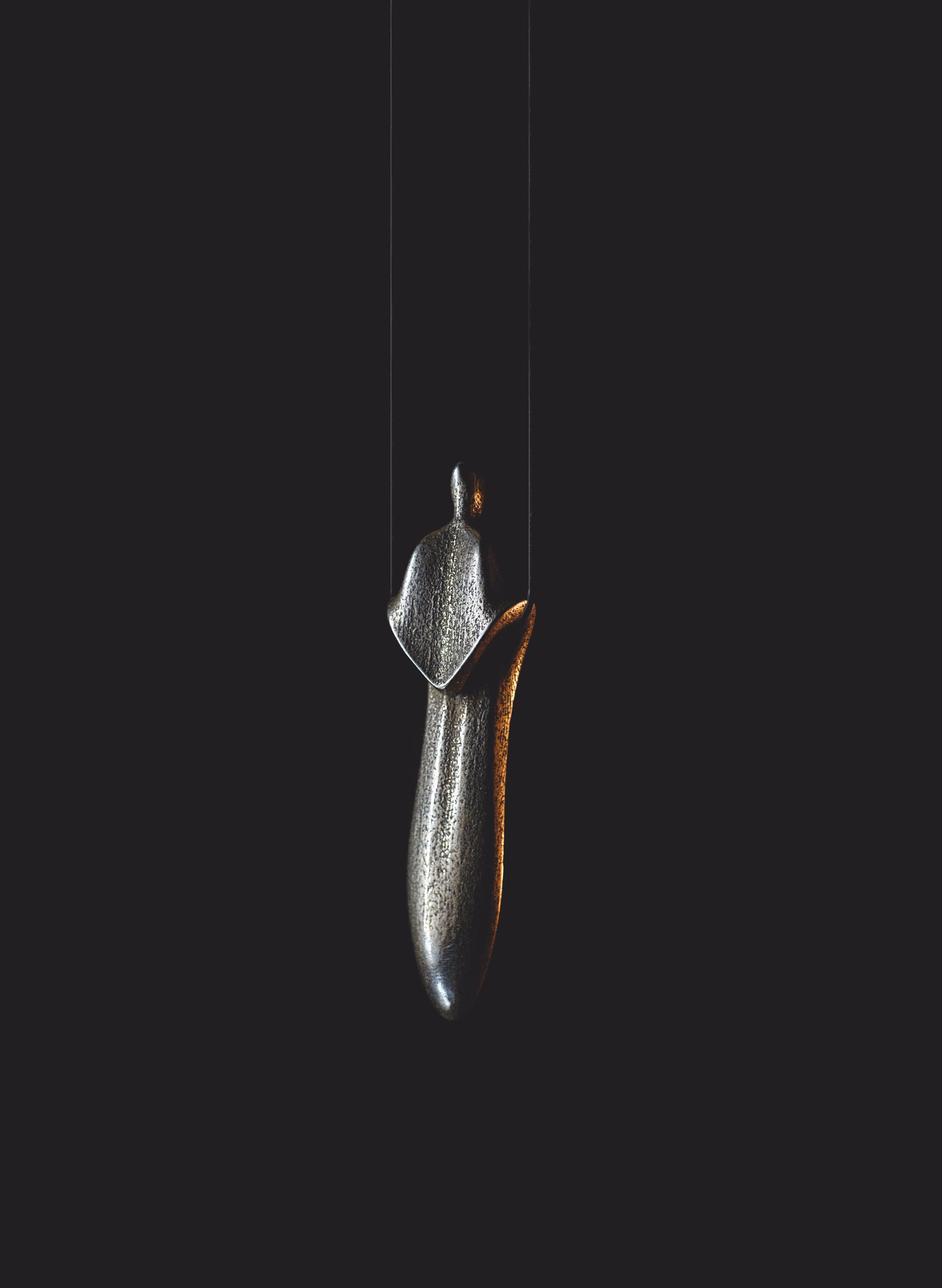 Presence in silver, turned on its cord to show its edge