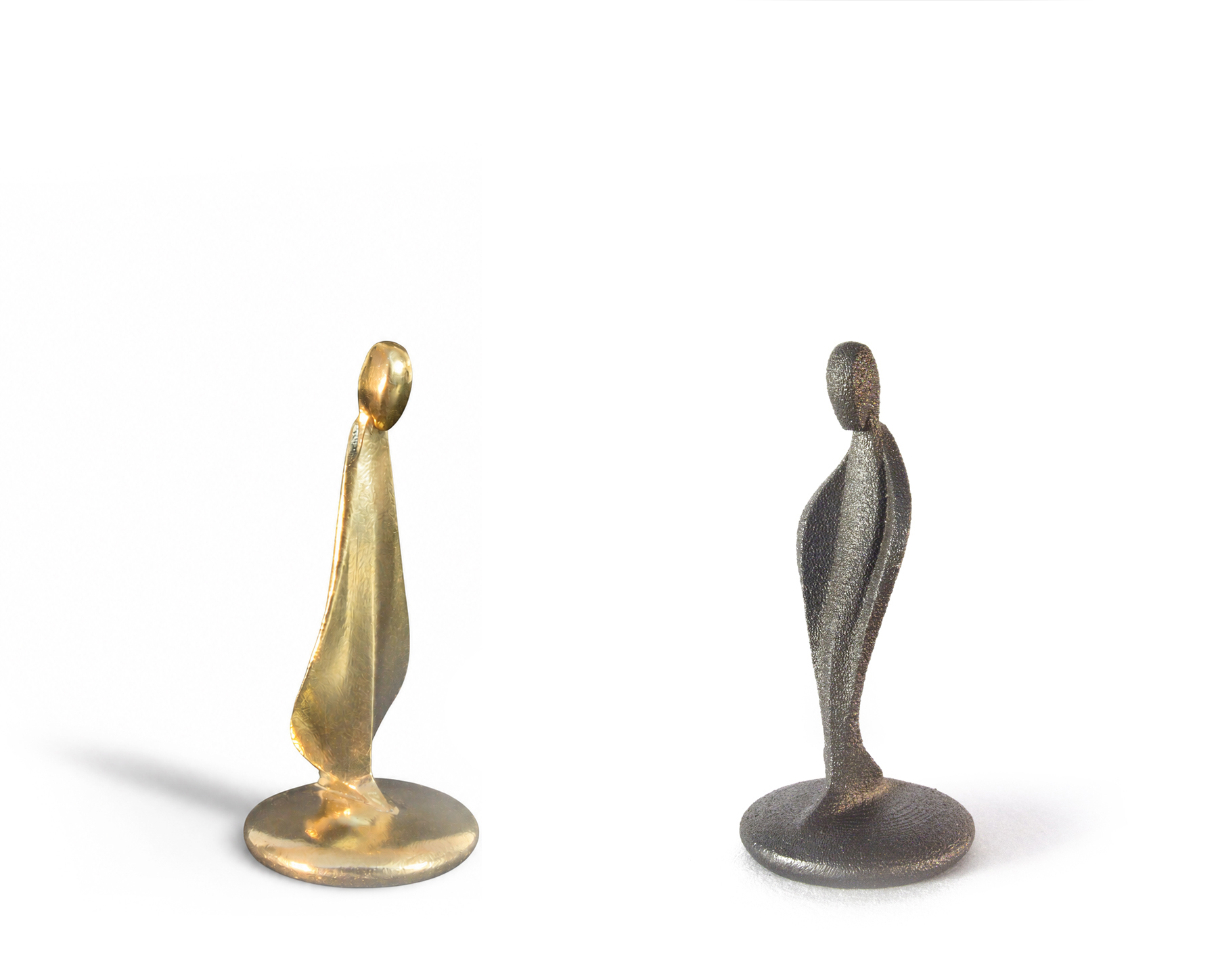 Pawns — the gold piece and its dark counterpart, face to face